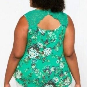 Daniel Rainn NWT Women’s Size 3X Sleeveless Crochet Lace Green Floral Tank BOHO